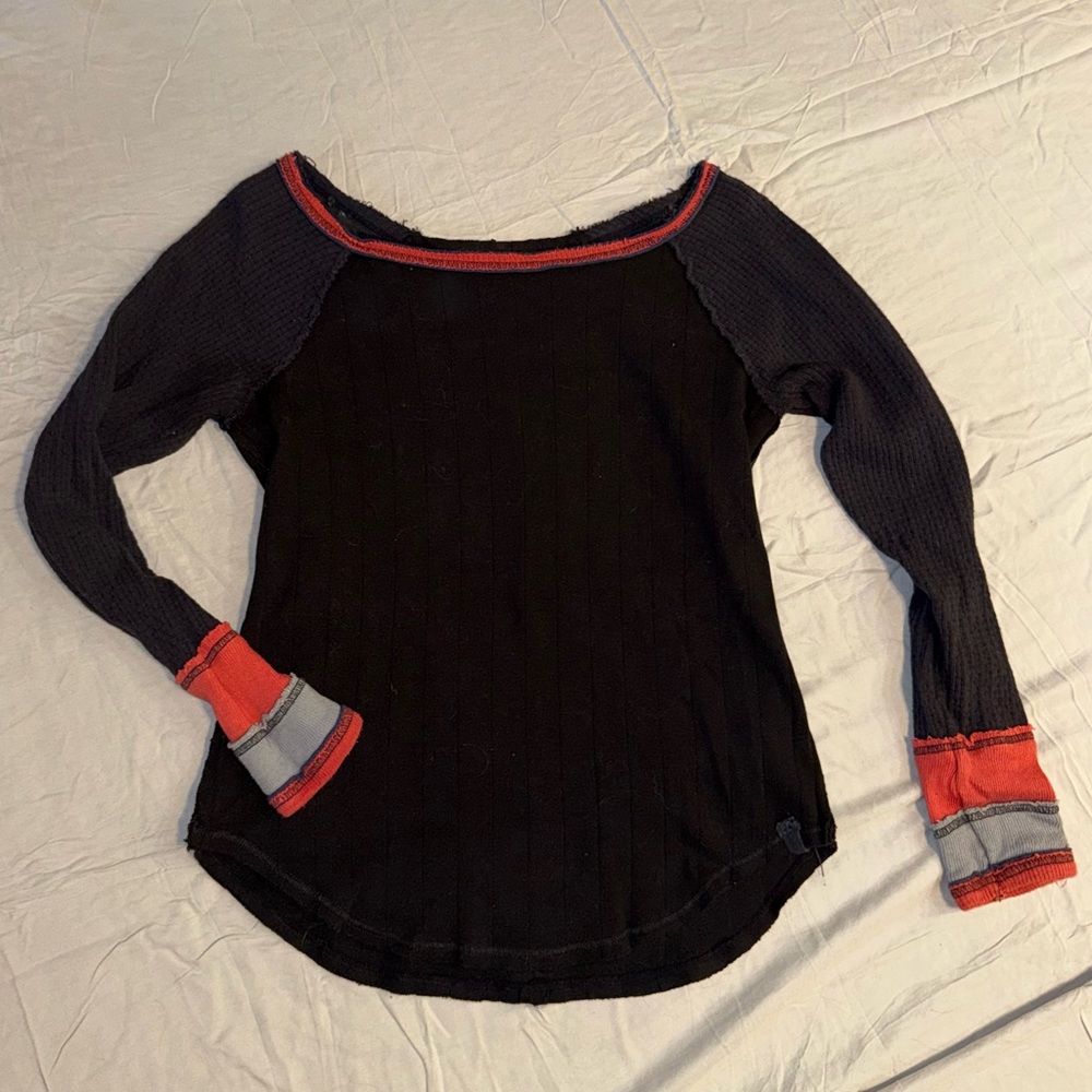 We The Free Black and Red Long Sleeve Top